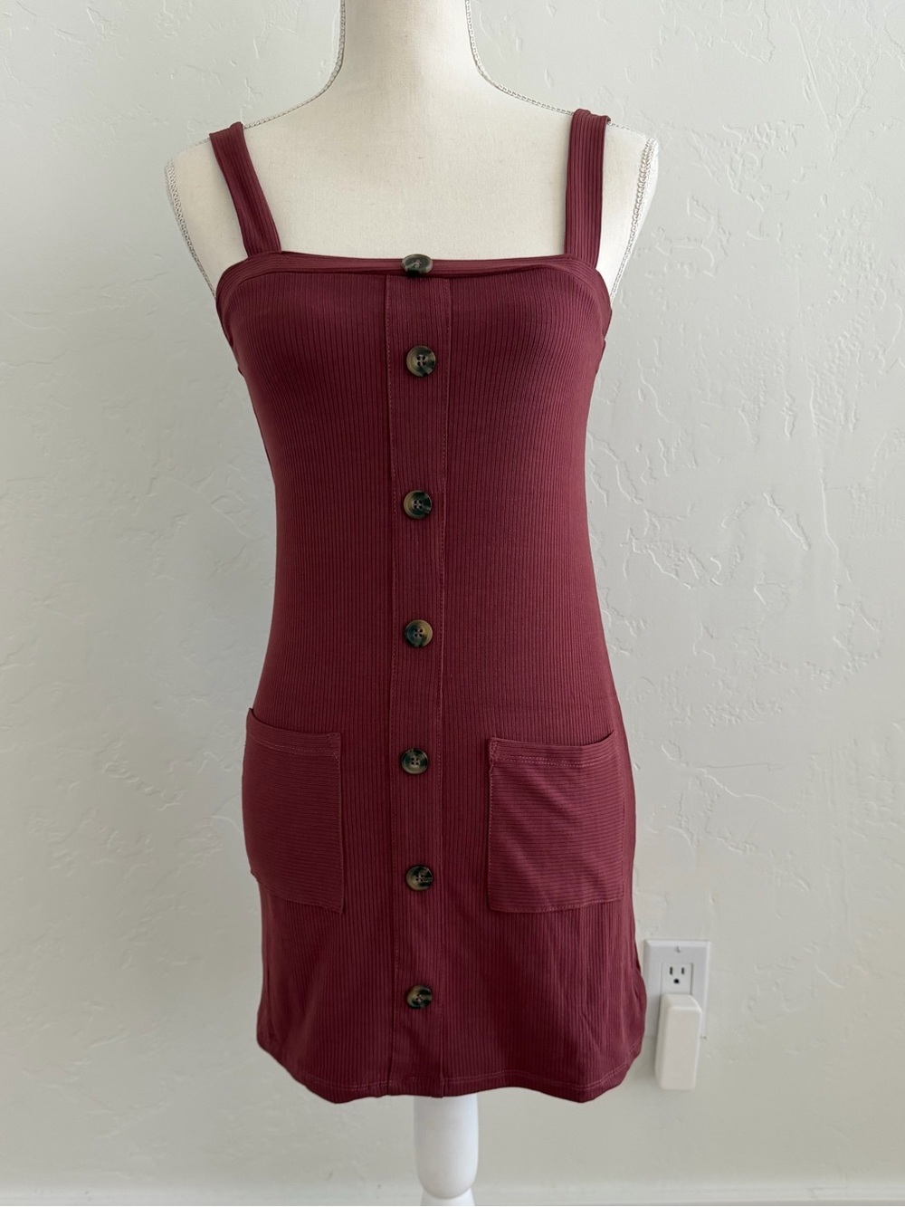 Olivaceous Casual Button Front Ribbed Pullover Mini Dress Size Small, Medium